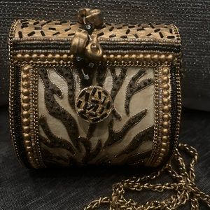 Mary Frances Black/Gold Animal Print Beaded Bag